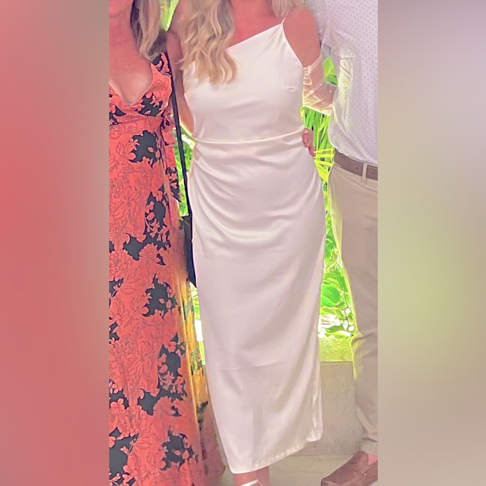 White satin one shoulder dress